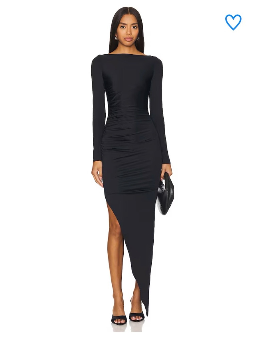 Superdown Black Ruched Asymmetrical Midi Dress Long Sleeve Size S